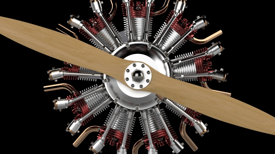 228 9 cylinder Radial Engine Free Download 3D Model