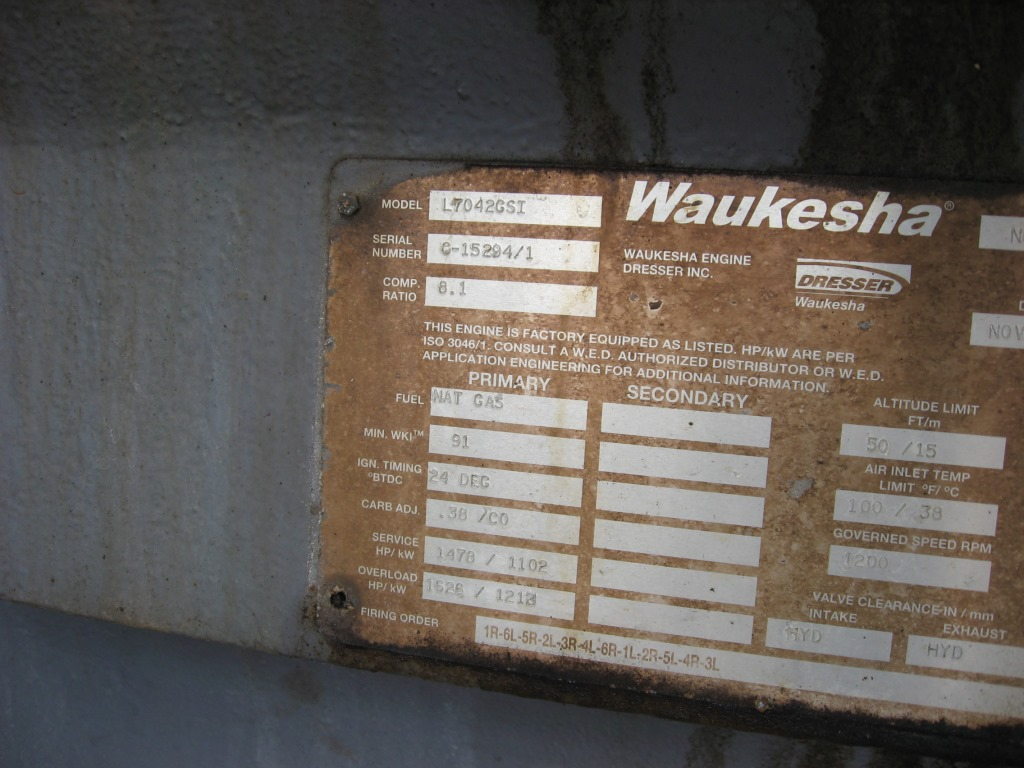 Waukesha Gas Compression Engine Name Plate Firing Order